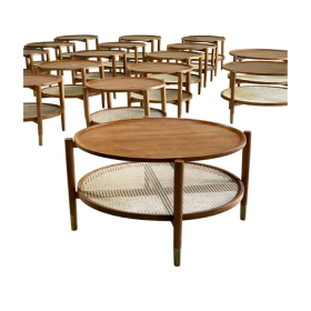 Bàn trà mây chân inox