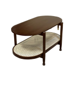 Bàn trà mây oval mặt gỗ