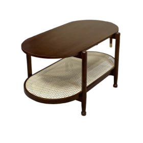 Bàn trà mây oval mặt gỗ