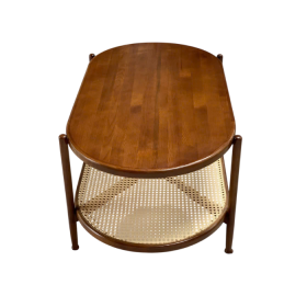 Bàn trà mây oval mặt gỗ Walnut Thường