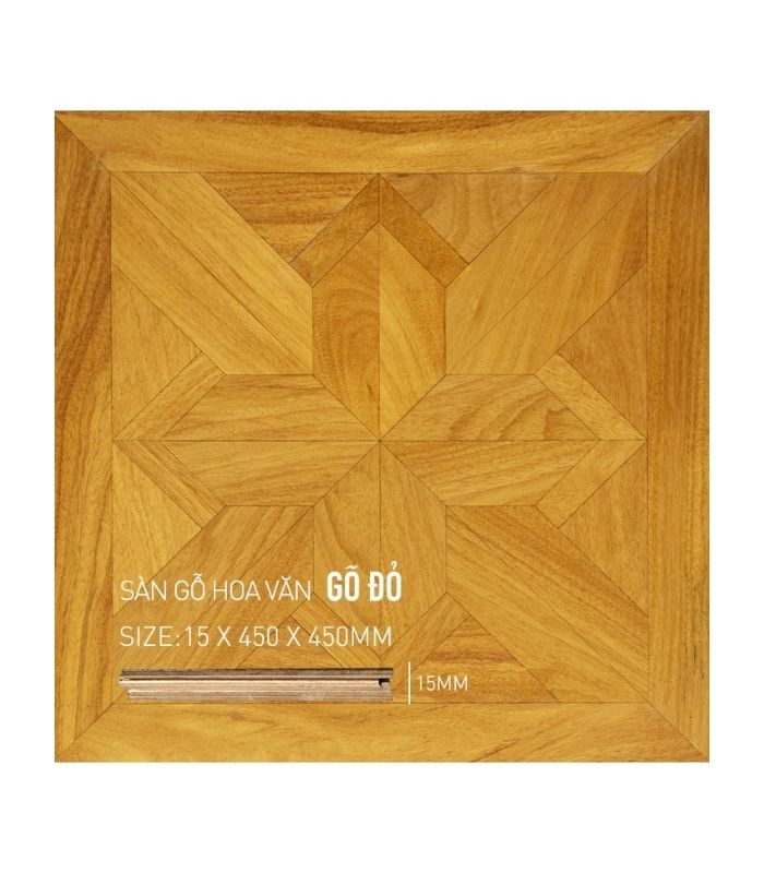 Sàn Gỗ Mỹ Thuật Gõ Đỏ 15mm 450x450mm