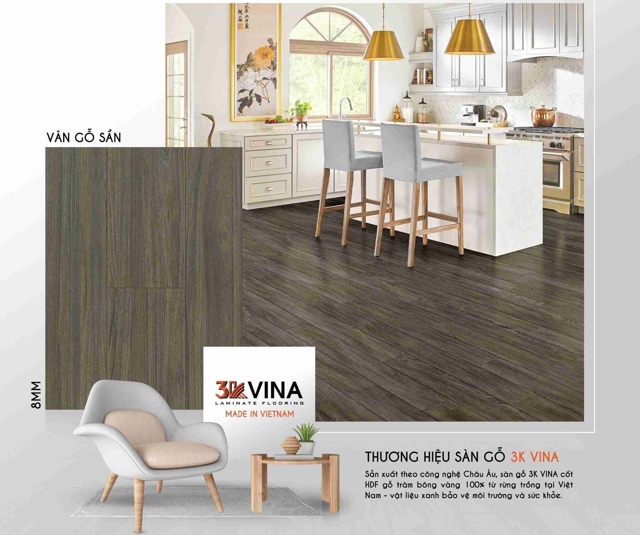 Sàn Gỗ 3K VINA 8mm V8881