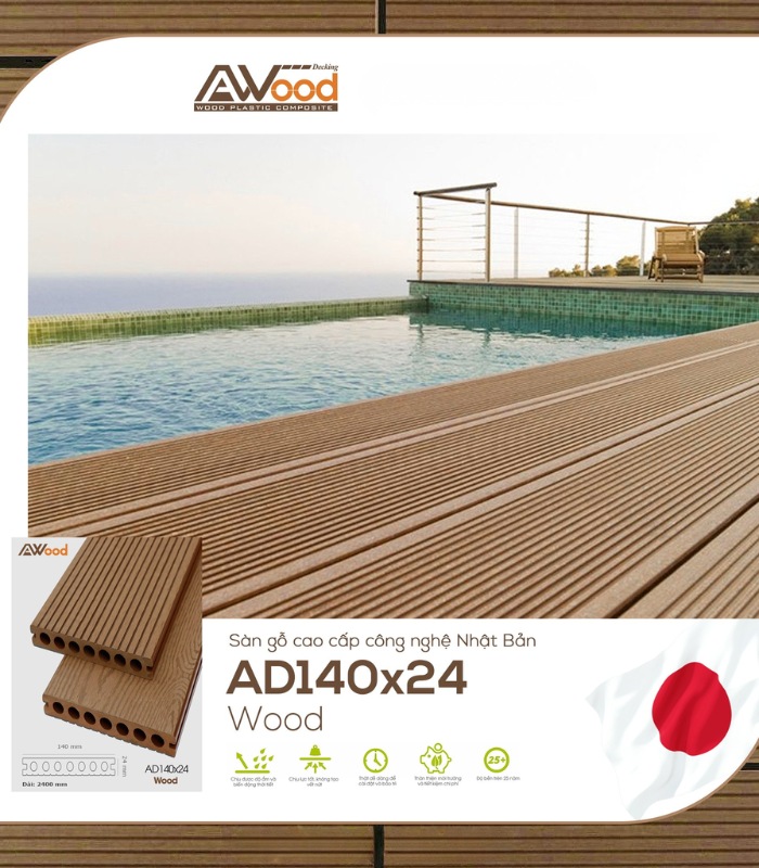 Sàn Gỗ Ngoài Trời AWood AD140x24 Wood