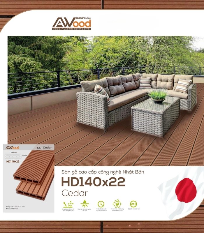 Sàn Gỗ Ngoài Trời AWood HD140x22 Cedar
