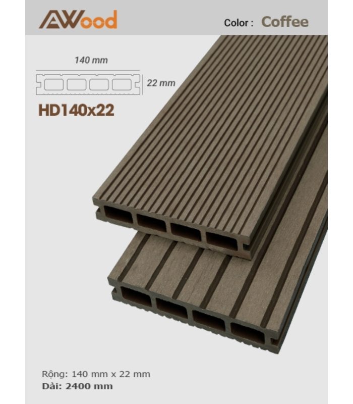 Sàn Gỗ Ngoài Trời AWood HD140x22 Coffee
