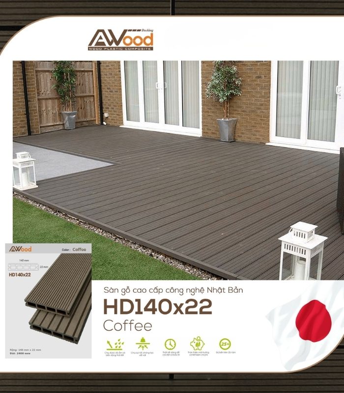 Sàn Gỗ Ngoài Trời AWood HD140x22 Coffee