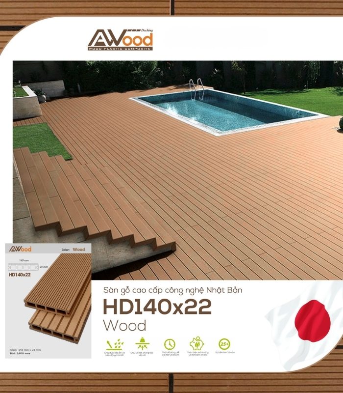 Sàn Gỗ Ngoài Trời AWood HD140x22 Wood