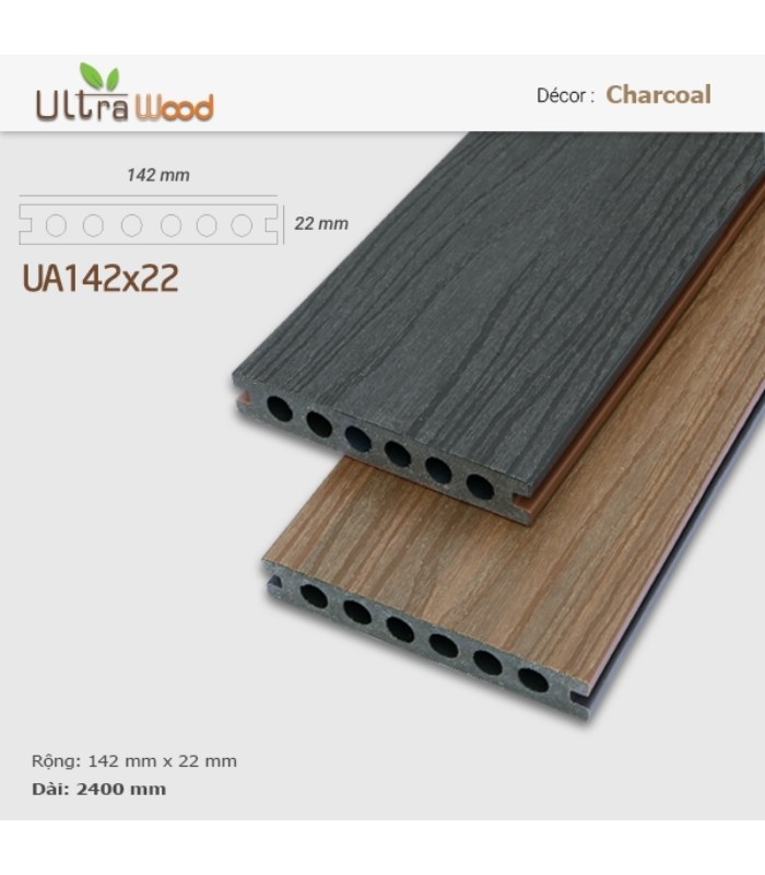 Sàn Gỗ Ngoài Trời Ultra Wood UA142x22 Charcoal