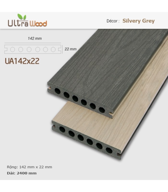 Sàn Gỗ Ngoài Trời Ultra Wood UA142x22 Silvery Grey