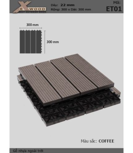 Vỉ Gỗ Nhựa Lót Sàn Ngoài Trời EXWood ET01-Nâu