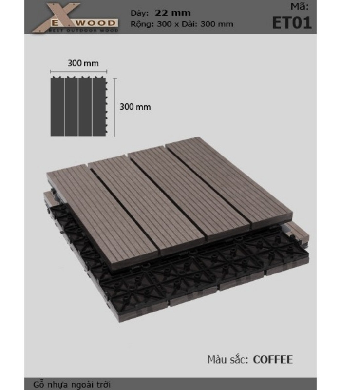 Vỉ Gỗ Nhựa Lót Sàn Ngoài Trời EXWood ET01-Nâu