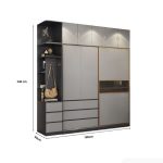 Tủ quần áo Cánh Lùa Gỗ kết hợp Khung nhôm Kính sọc trong 180x240 TQA01.1 - Graphite