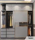 Tủ quần áo Cánh Lùa Gỗ kết hợp Khung nhôm Kính sọc trong 180x240 TQA01.1 - Graphite