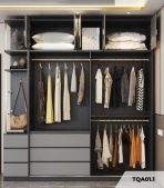 Tủ quần áo Cánh Lùa Gỗ kết hợp Khung nhôm Kính sọc trong 180x240 TQA01.1 - Graphite