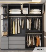 Tủ quần áo Cánh Lùa Gỗ kết hợp Khung nhôm Kính sọc trong 180x240 TQA01.1 - Graphite