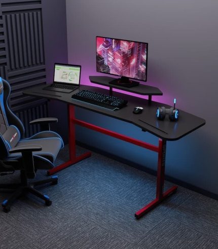 Bàn làm việc LBV03.1 160x60 - Đen + Khung chân đỏ