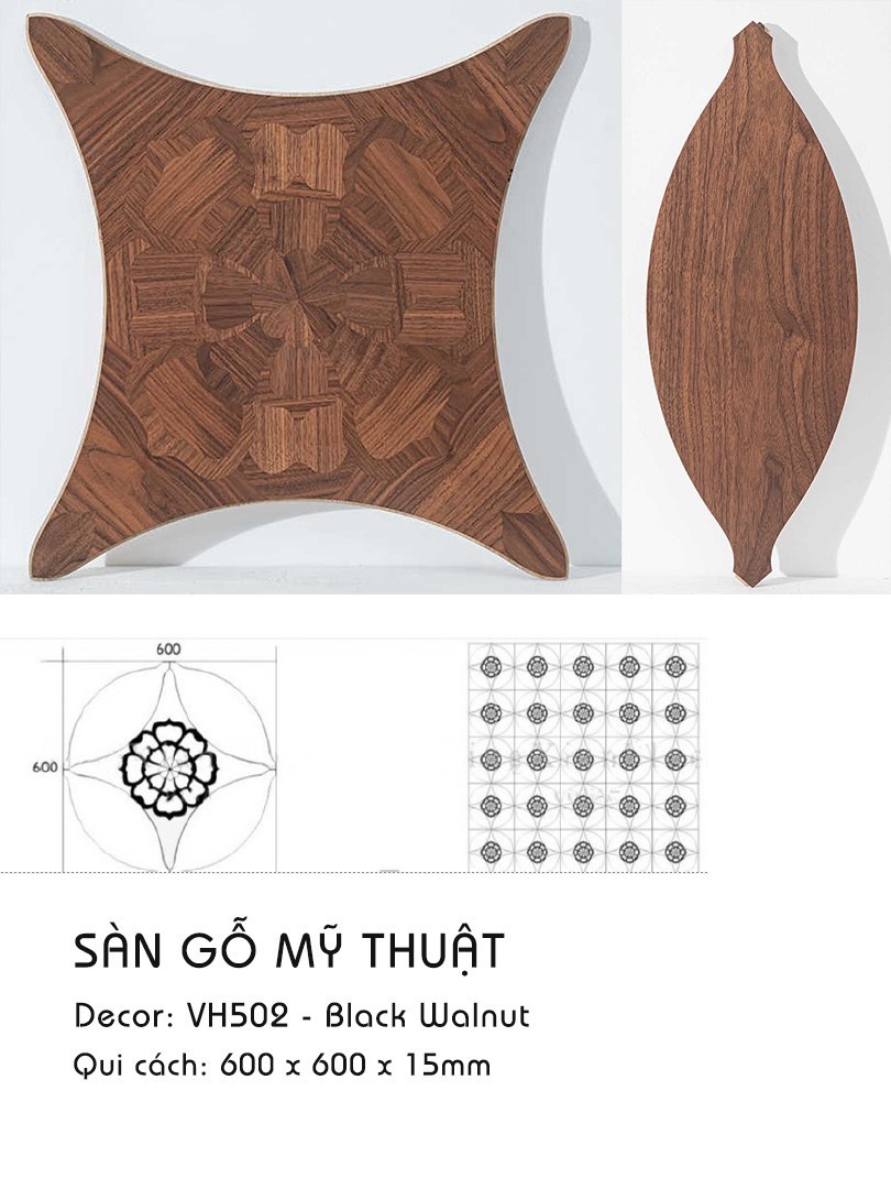 Sàn Gỗ Mỹ Thuật Walnut 15mm VH502