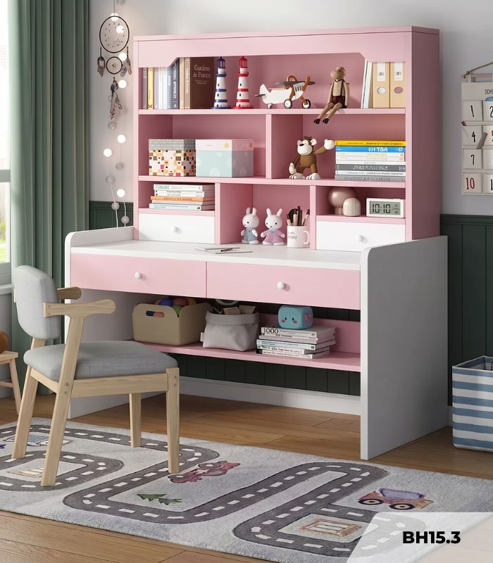 Bàn học BH15.3 100x50 - Trắng kết hợp Hồng