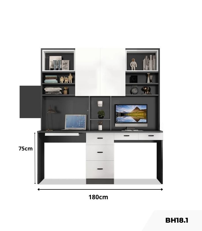 Bàn học BH18.1 180x60 - Trắng kết hợp Ghi