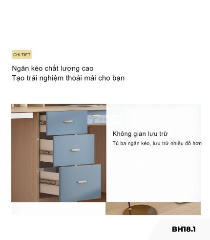 Bàn học BH18.1 180x60 - Trắng kết hợp Ghi