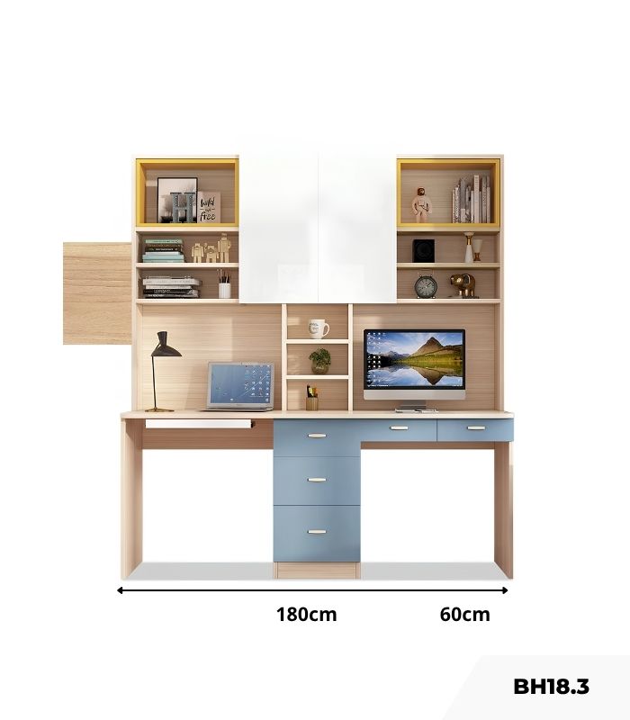 Bàn học BH18.3 180x60 - Gỗ kết hợp Trắng Vàng Xanh