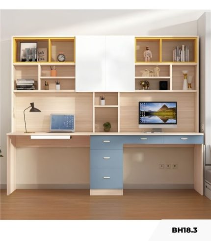 Bàn học BH18.3 180x60 - Gỗ kết hợp Trắng Vàng Xanh