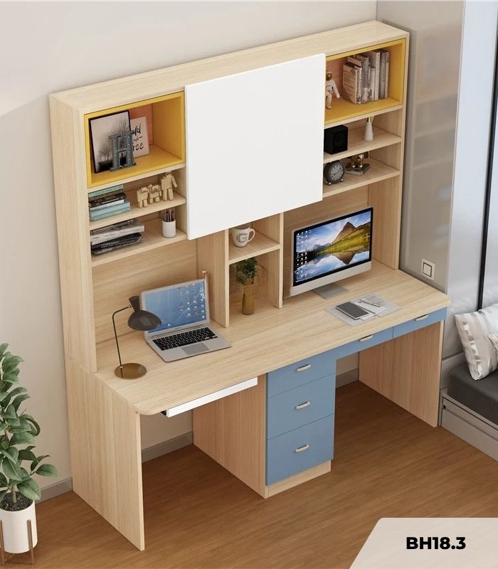 Bàn học BH18.3 180x60 - Gỗ kết hợp Trắng Vàng Xanh
