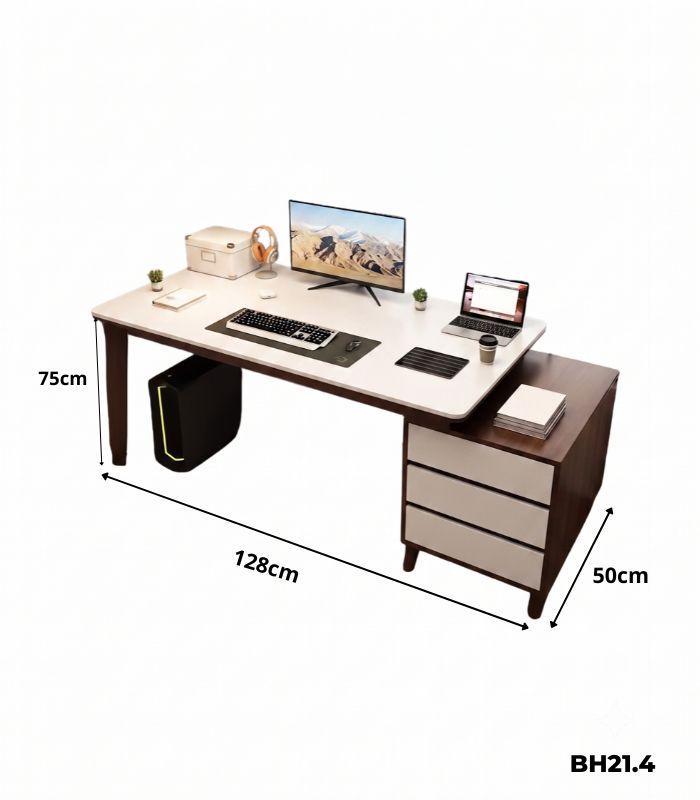 Bàn học BH21.4 100-128x50 - Vân gỗ đậm kết hợp Trắng Ghi