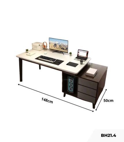 Bàn học BH21.4 100-128x50 - Vân gỗ đậm kết hợp Trắng Ghi