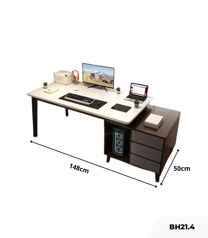 Bàn học BH21.4 100-128x50 - Vân gỗ đậm kết hợp Trắng Ghi