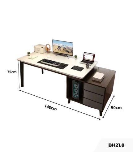 Bàn học BH21.8 100-148x50 - Vân gỗ đậm kết hợp Trắng Ghi