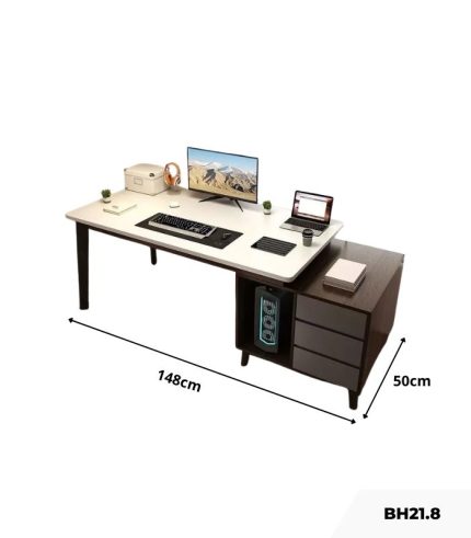 Bàn học BH21.8 100-148x50 - Vân gỗ đậm kết hợp Trắng Ghi