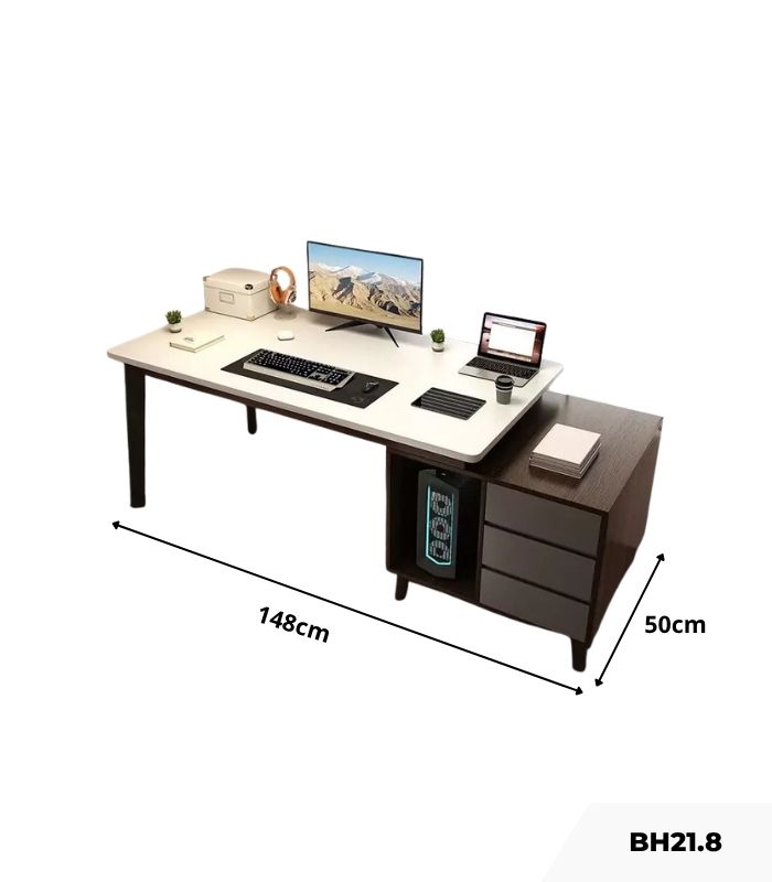 Bàn học BH21.8 100-148x50 - Vân gỗ đậm kết hợp Trắng Ghi