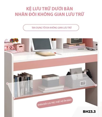 Bàn học BH23.3 100x50 - Trắng kết hợp Hồng
