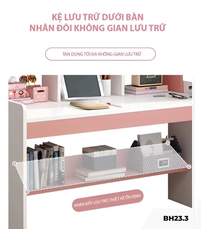 Bàn học BH23.3 100x50 - Trắng kết hợp Hồng