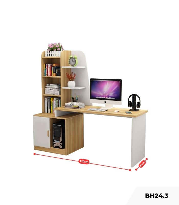 Bàn học BH24.3 120x50 - Vân gỗ nhạt kết hợp Trắng