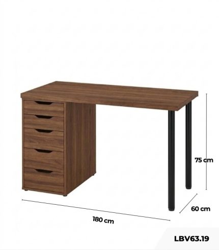 Bàn làm việc IKEA 1 Tủ LBV63.19 180x60 - Vân gỗ đậm