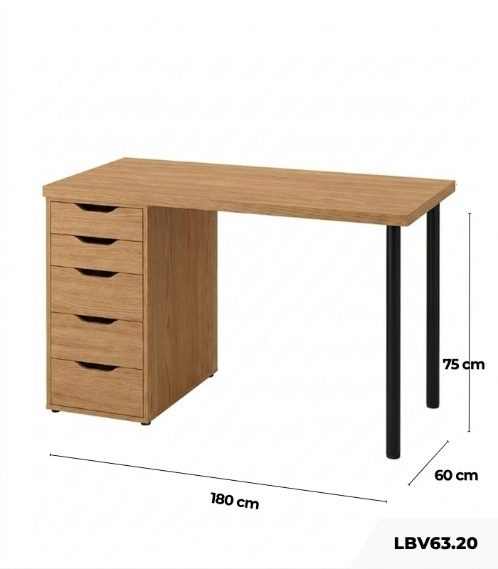 Bàn làm việc IKEA 1 Tủ LBV63.20 180x60 - Vân gỗ nhạt