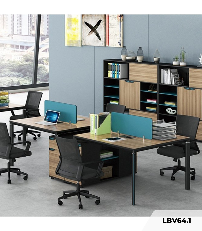 Cụm bàn làm việc 4 người LBV64.1 280x120 - Vân gỗ nhạt