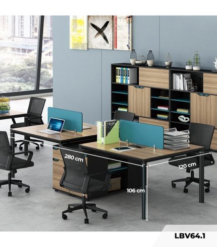 Cụm bàn làm việc 4 người LBV64.1 280x120 - Vân gỗ nhạt