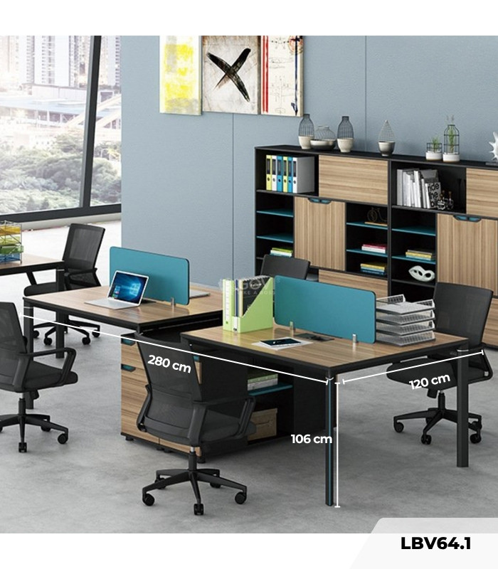 Cụm bàn làm việc 4 người LBV64.1 280x120 - Vân gỗ nhạt