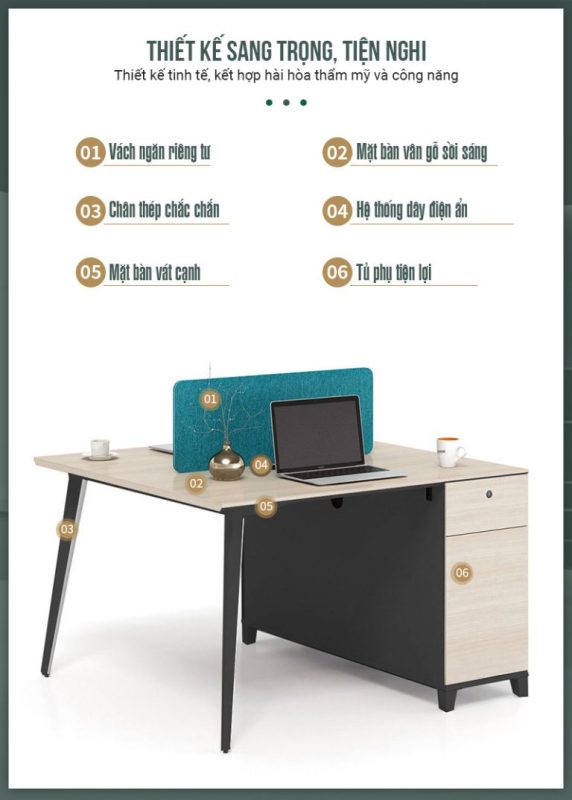 Cụm bàn làm việc 4 người LBV65.1 240x120 - Vân gỗ nhạt