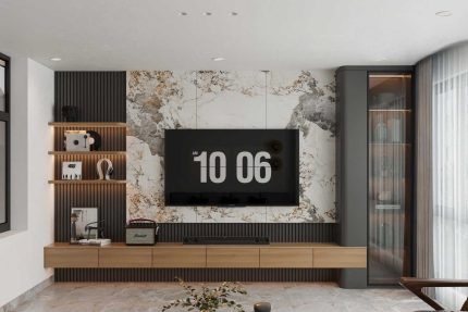 Tủ trang trí cánh Gỗ kết hợp Khung nhôm Kính màu PK02.6