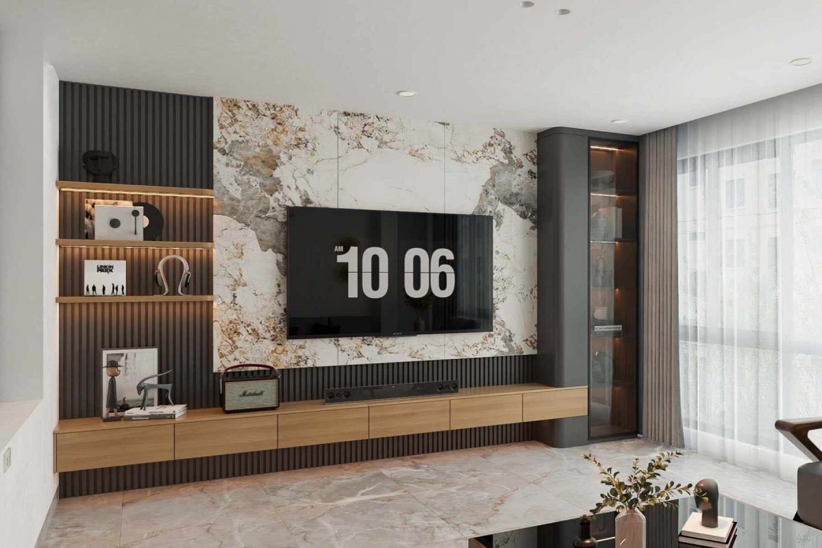 Tủ trang trí cánh Gỗ kết hợp Khung nhôm Kính màu PK02.6