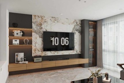 Tủ trang trí cánh Gỗ kết hợp Khung nhôm Kính màu PK02.6