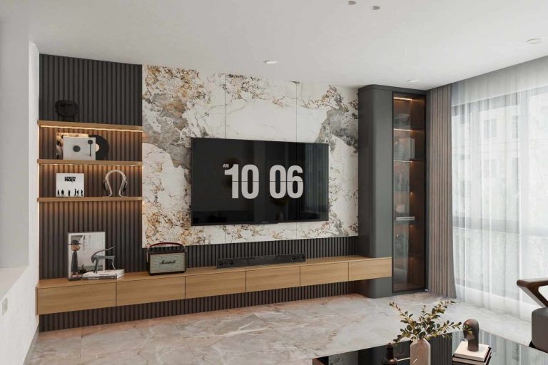 Tủ trang trí cánh Gỗ kết hợp Khung nhôm Kính màu PK02.6