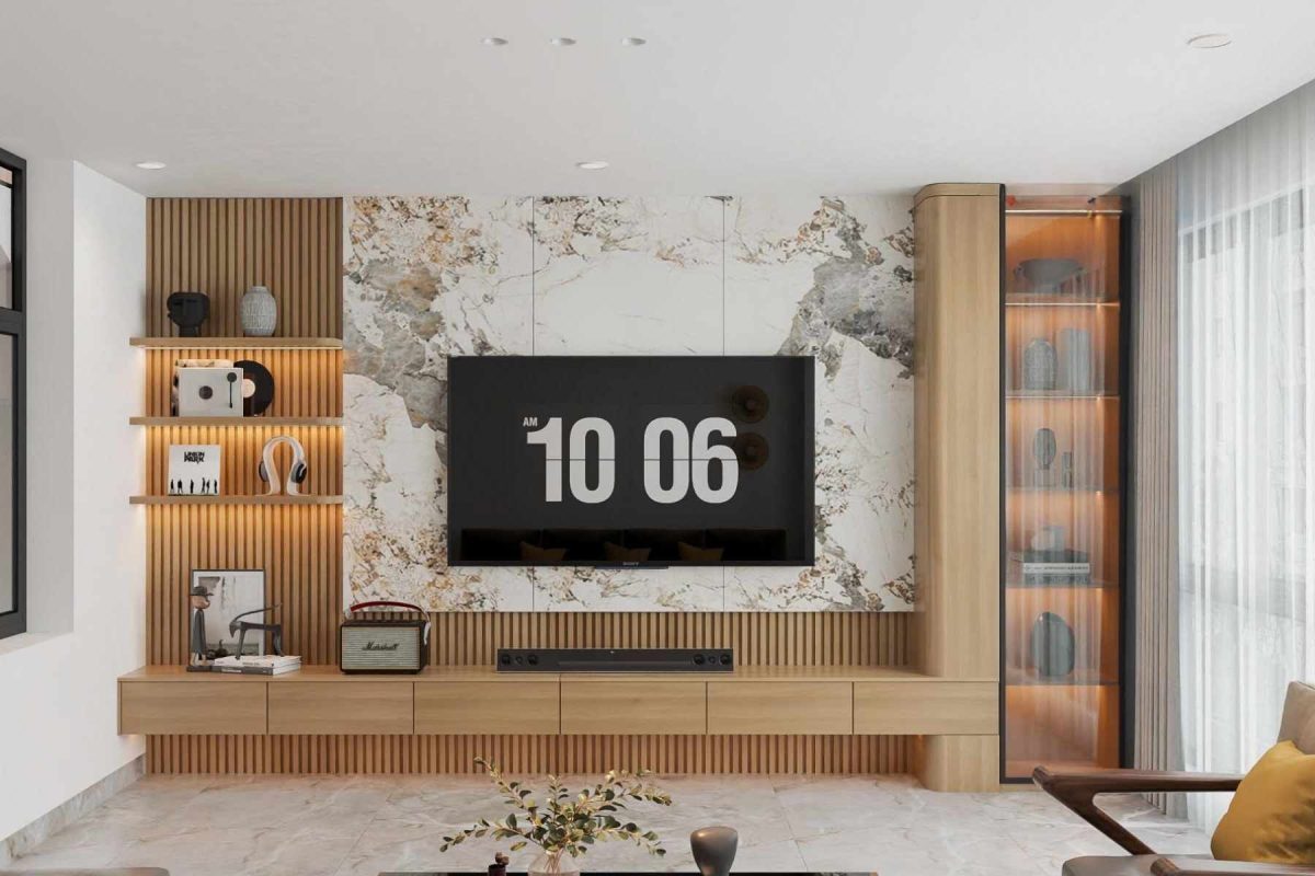 Tủ trang trí cánh Gỗ kết hợp Khung nhôm Kính màu PK02.3