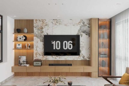 Tủ trang trí cánh Gỗ kết hợp Khung nhôm Kính màu PK02.3