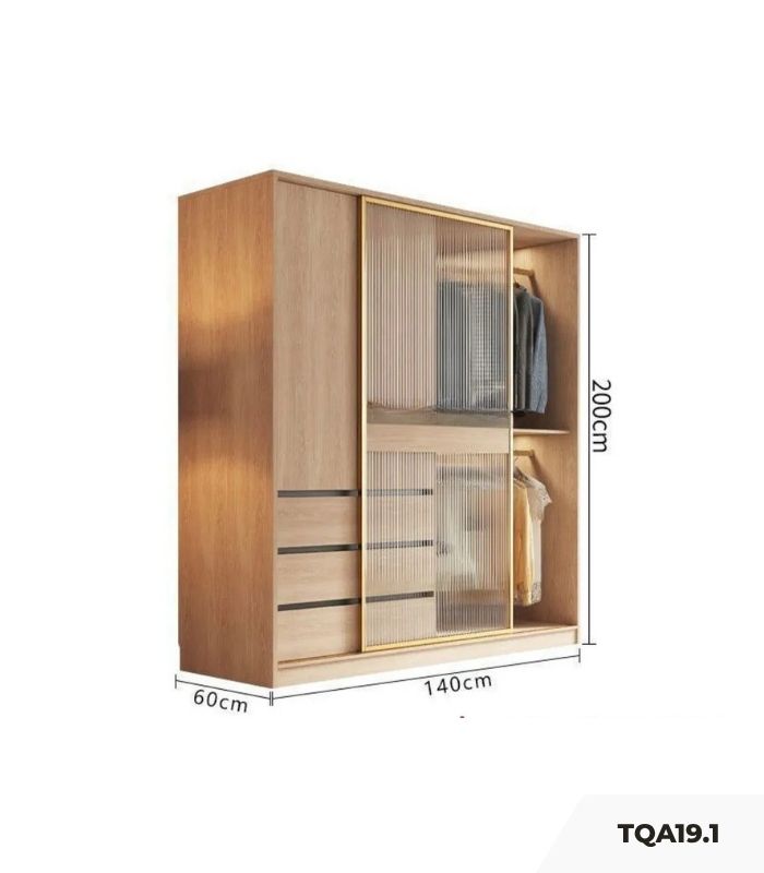 Tủ quần áo Cánh Gỗ kết hợp Khung nhôm Kính trong 140x200 TQA19.1 - Walnut