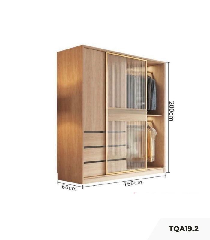 Tủ quần áo Cánh Gỗ kết hợp Khung nhôm Kính trong 160x200 TQA19.2 - Walnut
